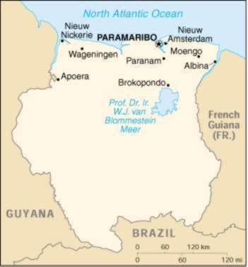 Map Of Suriname 